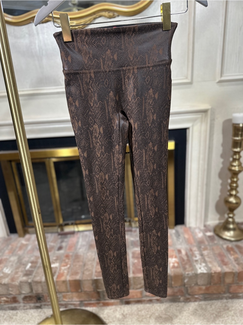 SPANX Leggings S Brown Snakeskin Faux Leather Streetwear‎ Edgy Indie Sleaze